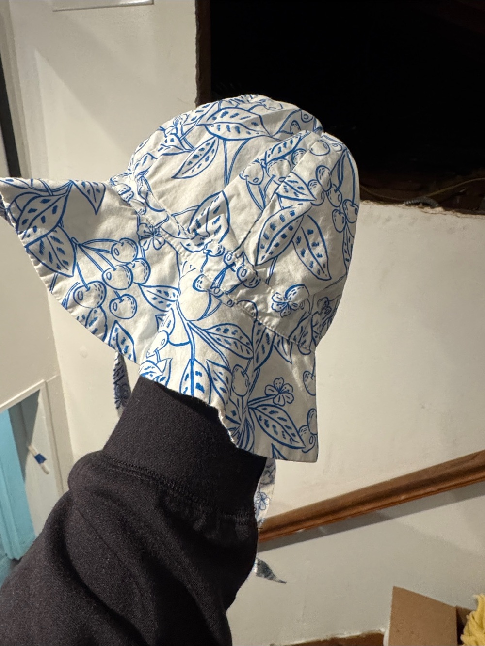Petit Bateau White Sun Hat with Blue Floral Print